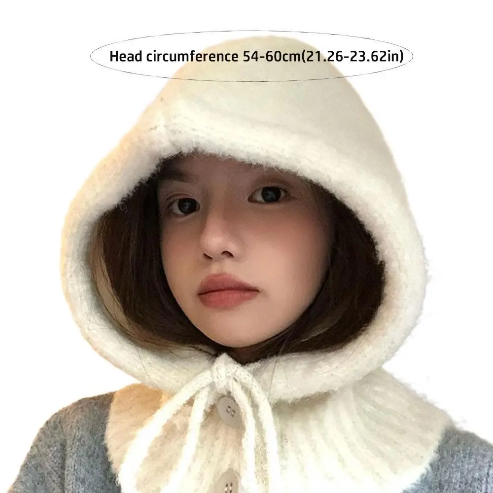 Korean Solid color Women Balaclava Hat and Scarf Integrated Windproof Cap Winter Warmer Knitted Pullover Hat Cold Weather