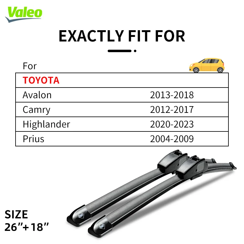 

VALEO Windshield Wipers J Hook U Type For TOYOTA Avalon 2013-2018 Camry 2012-2017 Highlander 2020-2023 Prius 2004-2009