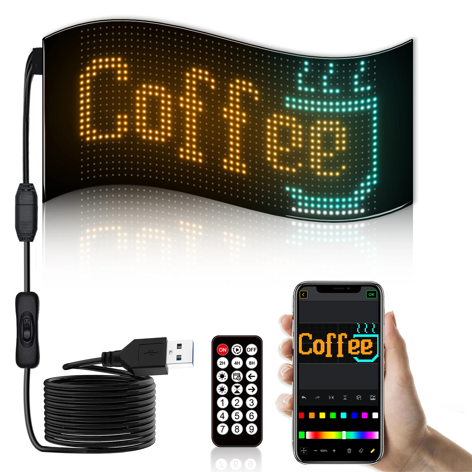 LED Display 24x48 Pixel LED Display Flexible Bluetooth APP Control Advertising sign, 27x12cm Soft Screen