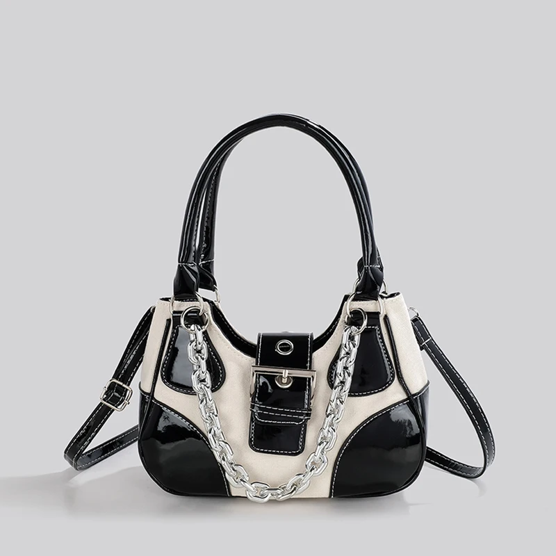 Bolsos de mano para mujer, bolsos de hombro y monederos de tela de diseñador de lujo, novedad 2023, bolsos decorativos de lona de PU con cadena mediana para debajo del brazo