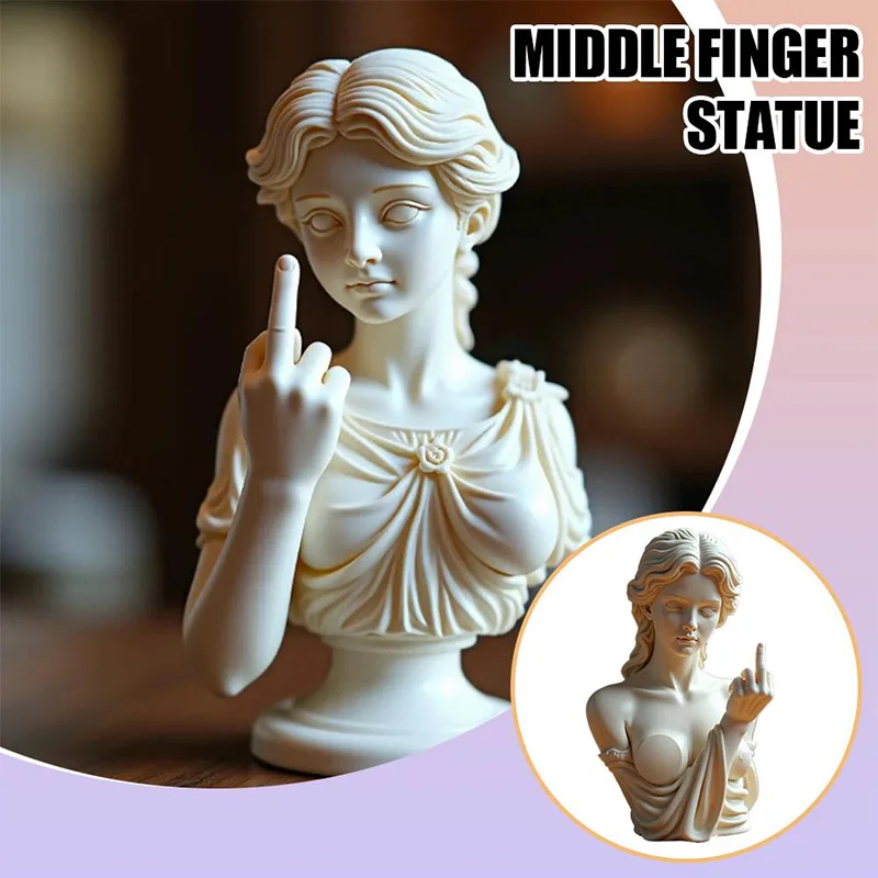 Viennese Goddess Statue With Middle Finger – Resin Venus Bust, Funny Decor For Shelf Or Desk-721075