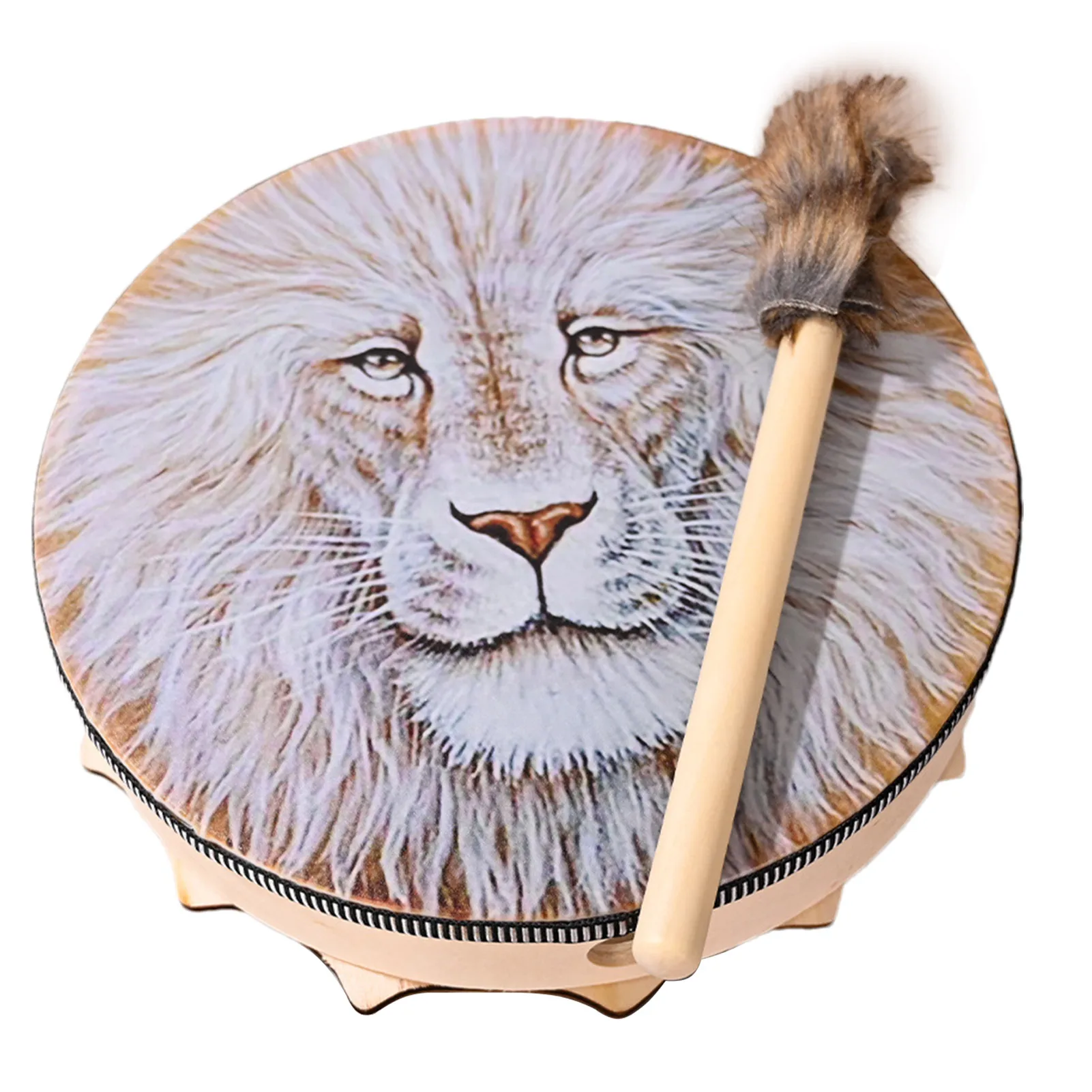 Handmade Shaman Drum Frame Drum With Lion Totem Sound Musical Instrument Percussion Spirit Gifts For Meditation Yoga