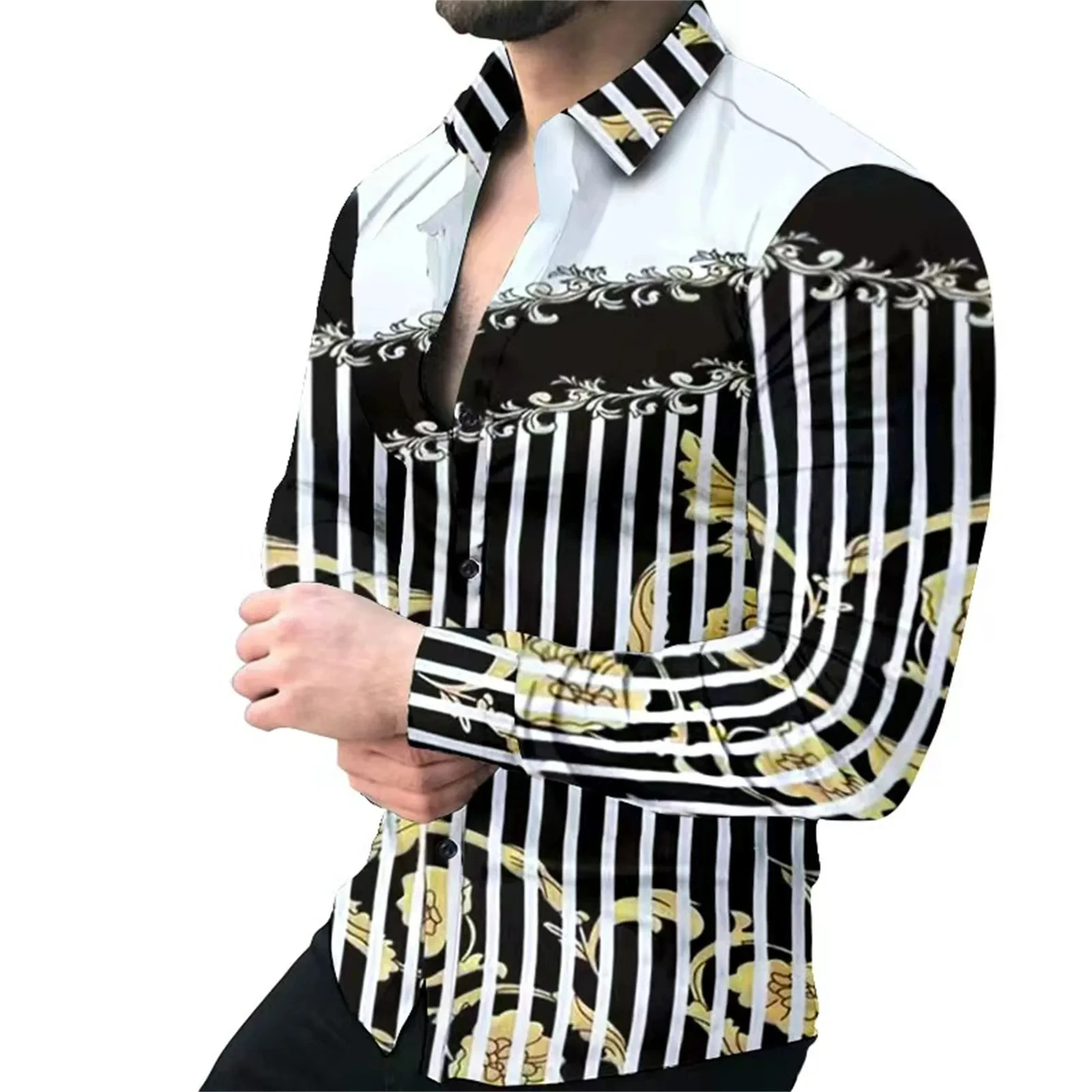 thumbnail image 1 of Camisa de hombre Retro Street 2024 Primavera/Verano Otoño/Invierno Moda Camisa de hombre con estampado 3D Camisa de manga larga con botones, 1 of 5