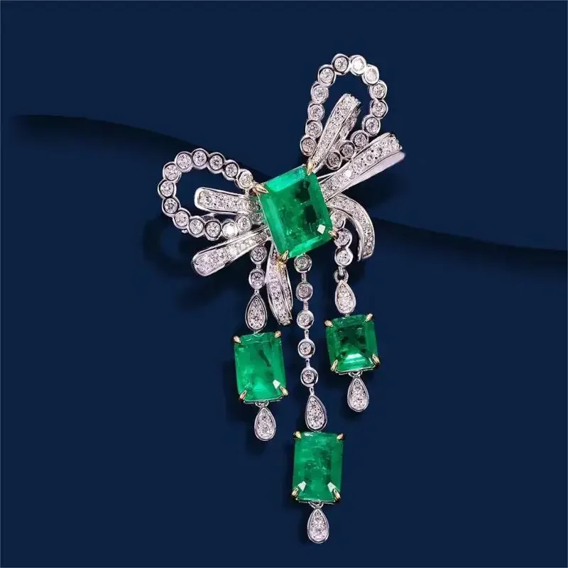 

Pirmiana Super Luxury 42×70mm S925 Silver Emerald Bowknot Brooch 5A+ Cubic Zircona Gemstones Jewelry for Woman Gift Pirmiana