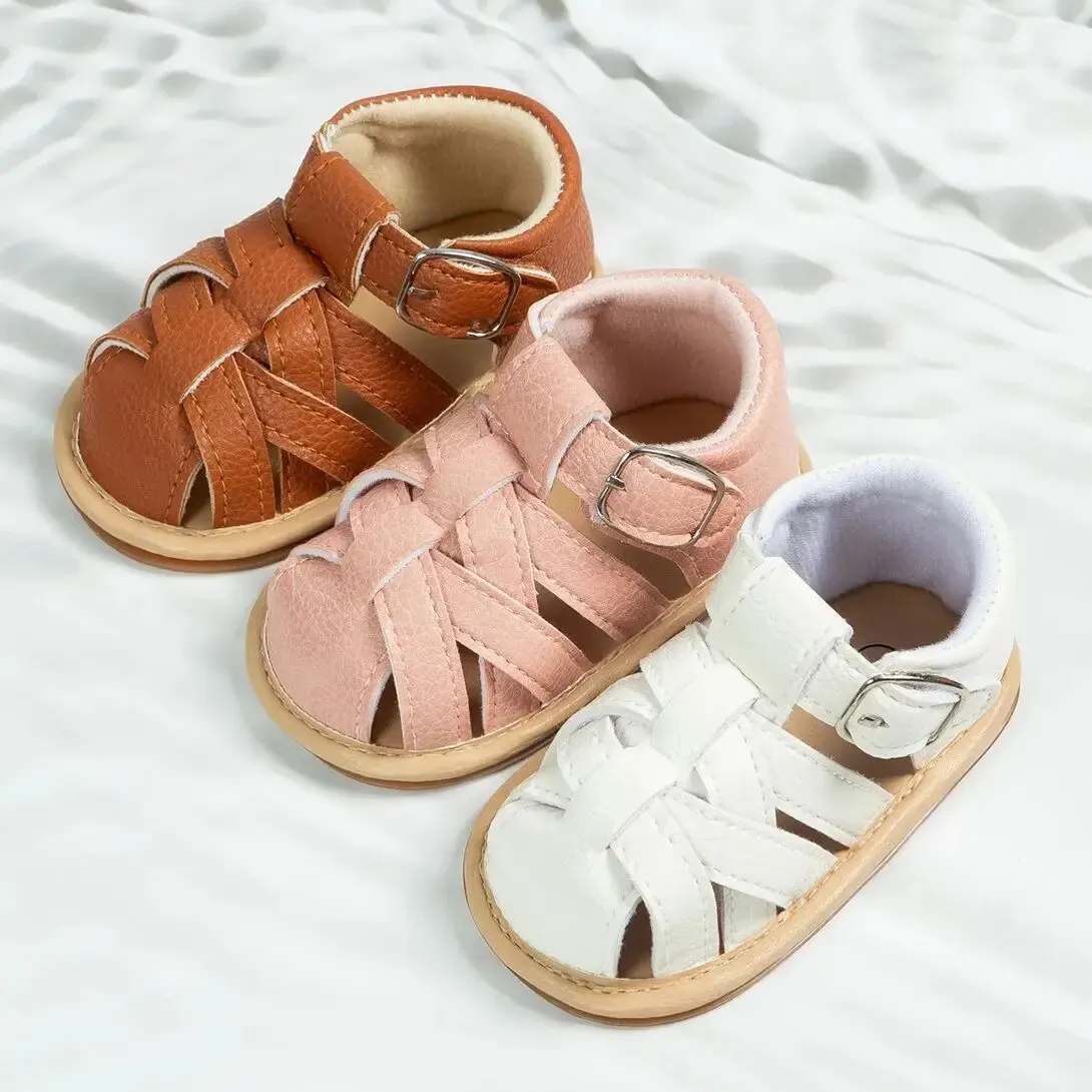Summer Baby Sandals Baby Boy Girl PU Leather Shoes Toddler Rubber Sole Flat Anti-slip First Walkers Crib Shoes
