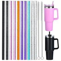 10 Pack Glitter Reusable Plastic Straws with Cleaning Brushes, 12-inch (Colorful)
