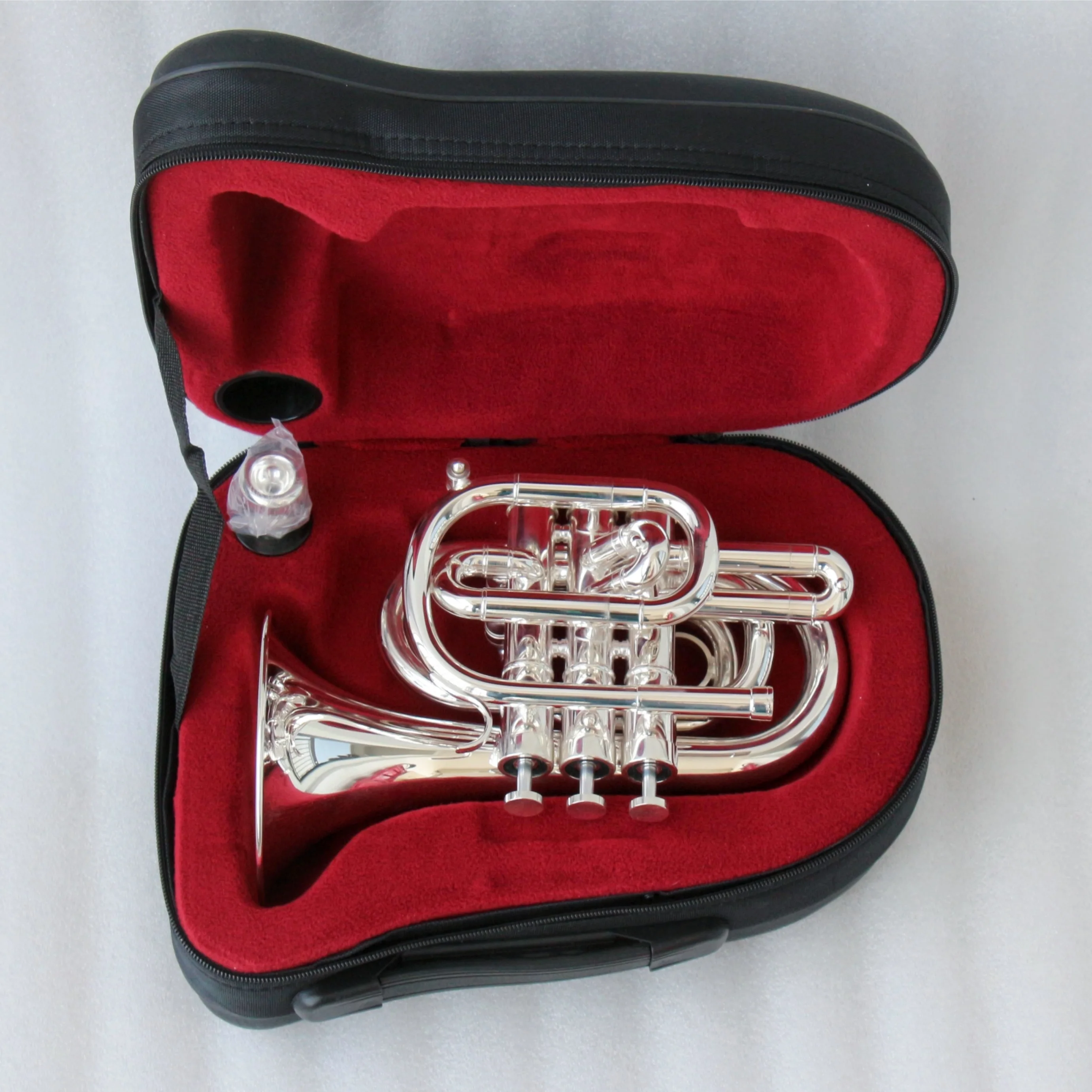 Hot Sale Rotary Valve BB Tone Brass Body Pocket Trumpet Chinese Manufacturer Handmade Silver Plated Trumpet OEM
