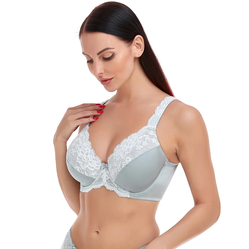 Women's Full Coverage Lace Bra Plus Size Bra Lager Bosom Embroidery Minimizer Bra For Women Thin Soft Bralette C D E F G H I J