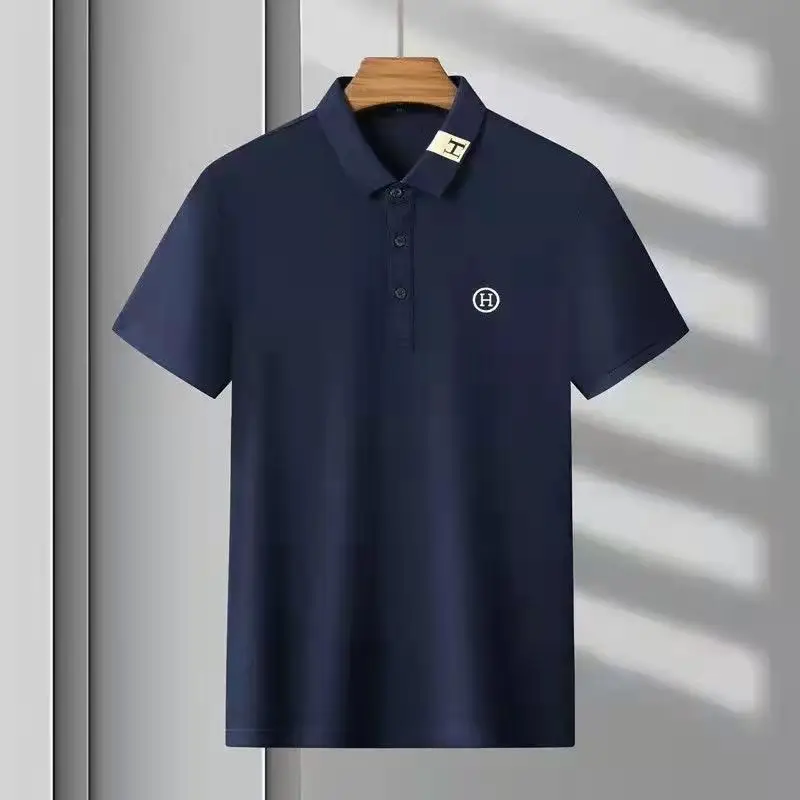 Camisa polo bordada de verano para hombre, jersey de manga corta, camiseta polo informal de negocios, camiseta holgada con cuello vuelto para hombre