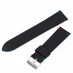 Vintage Leather Watch Strap with Handmade Stitching and Quick Release - 20mm/22mm - 20mm (Black Red Blue)