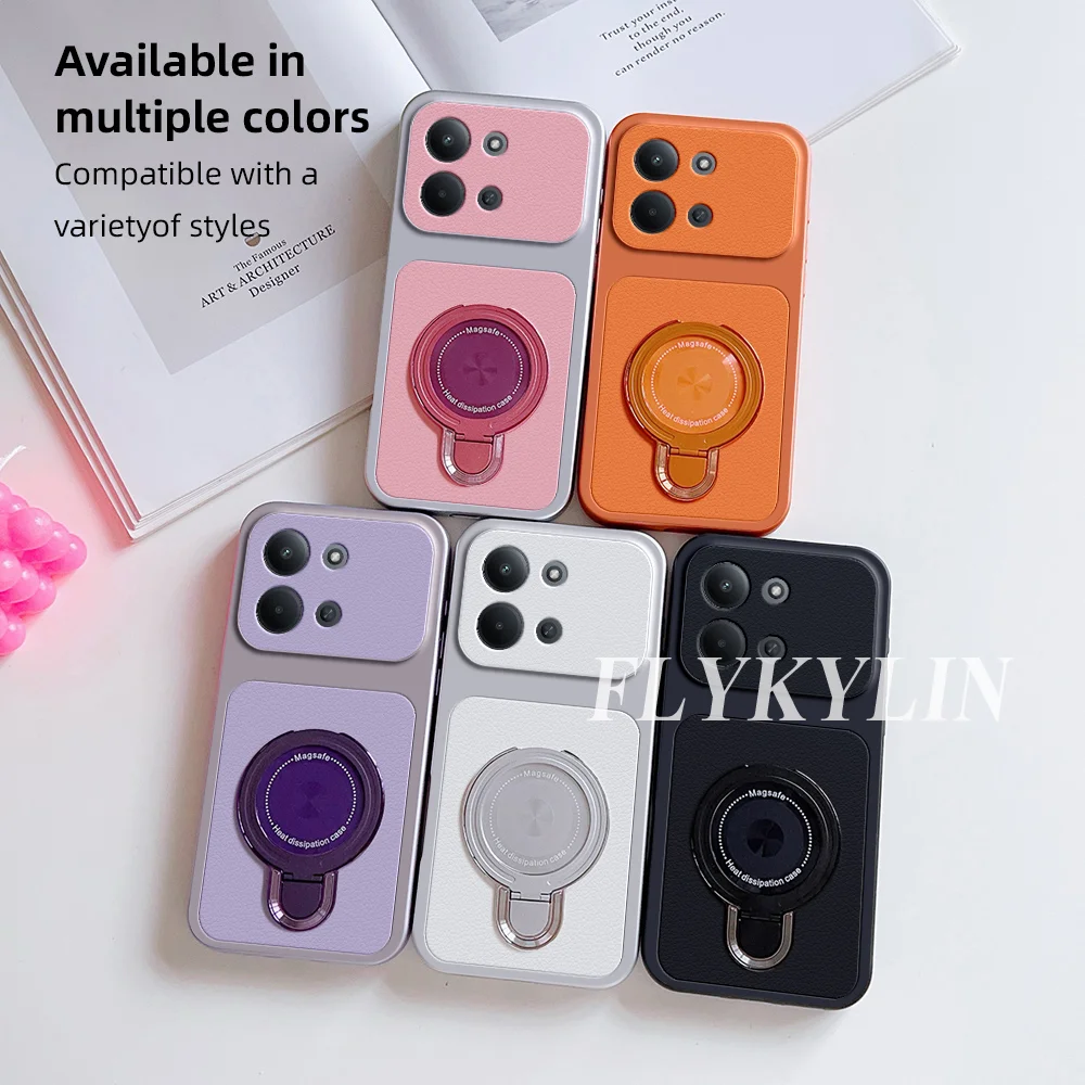 Anti-Drop Protective Shell with Lychee Leather Surface and Ultra-Thin Bracket