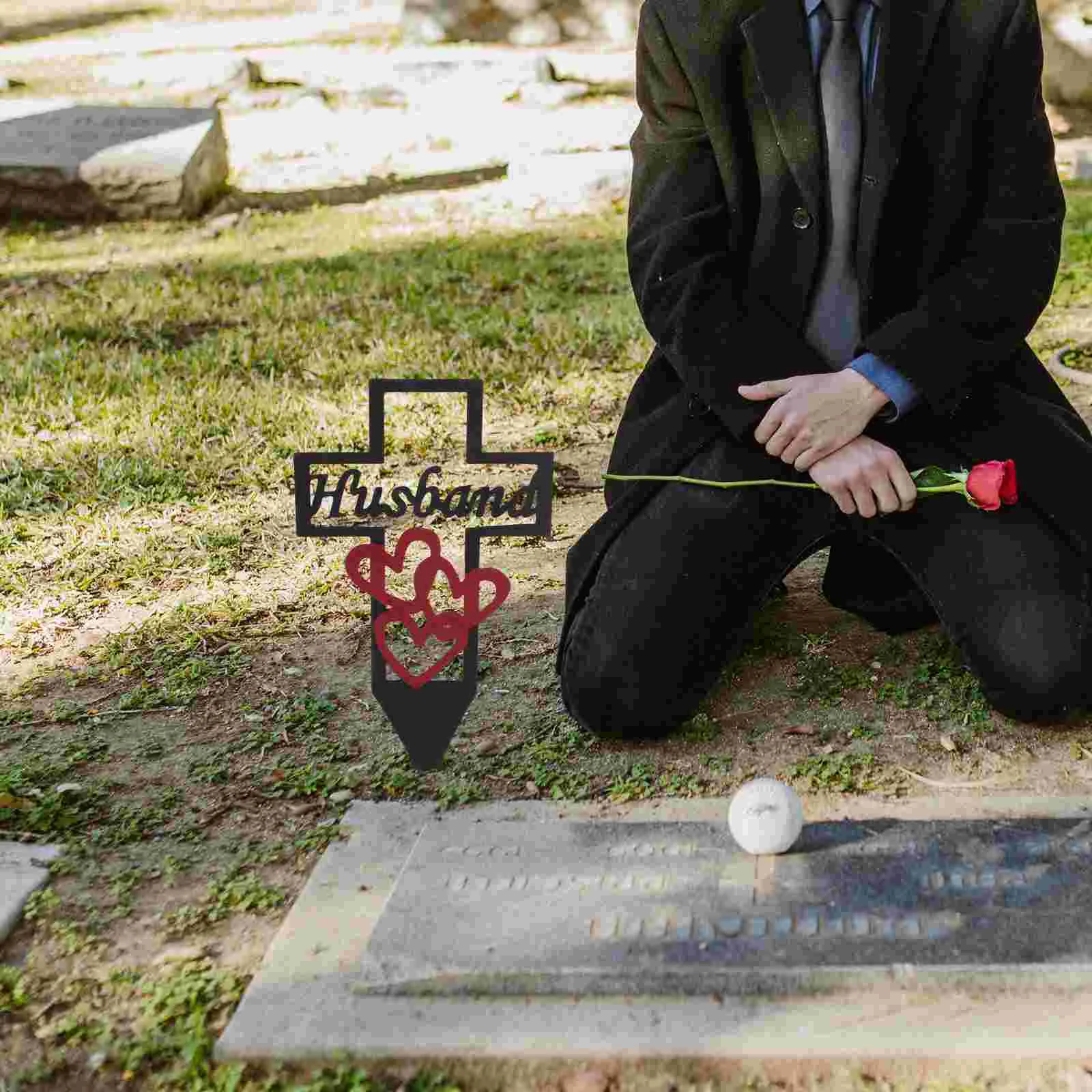 

Metal Cross Garden Pile Cemetery Decoration Memorial Husband Ground Insert Grave Yard Signs Stake Plaque