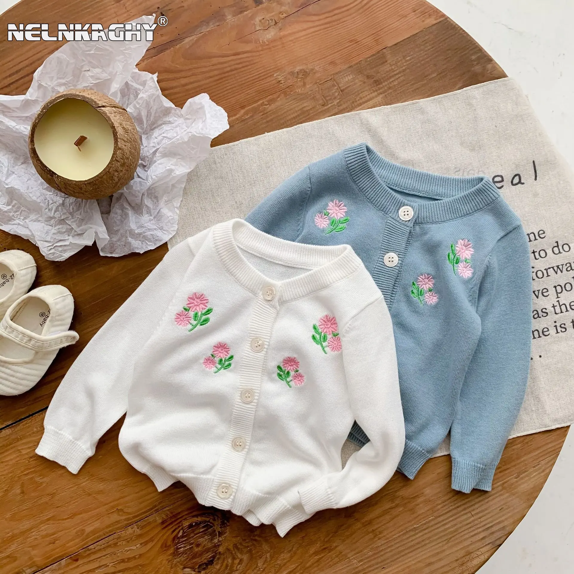 

Autumn Kids Baby Girls Full Sleeve Embroidery Flower Single-breasted Top Jacket Infant Toddler Knitted Coat Children Outwear