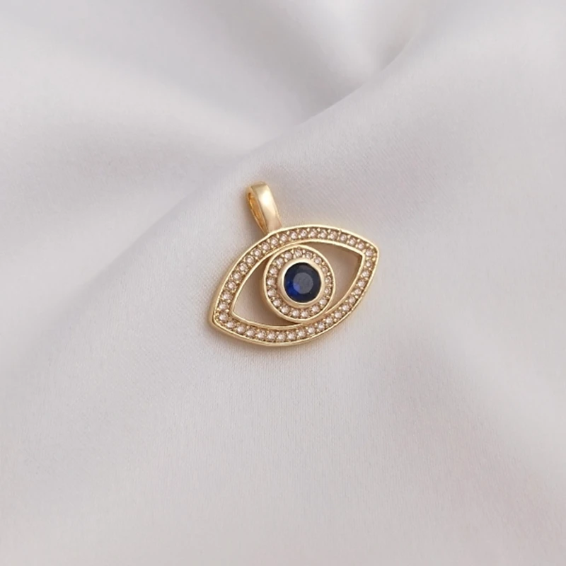 

14K Real Gold Filled Color-Preserving Copper 17*20MM Zircon Blue Eye Charms Pendants DIY Jewelry Making Findings Accessories