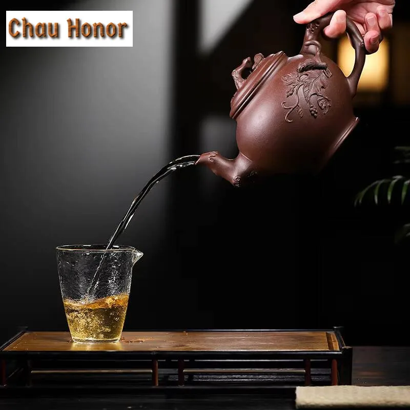 970ml Yixing Purple Clay Teapot Handmade Primrose Tea Pot Raw Ore Purple Mud Kettle Chinese High-end Zisha Tea Set Collection