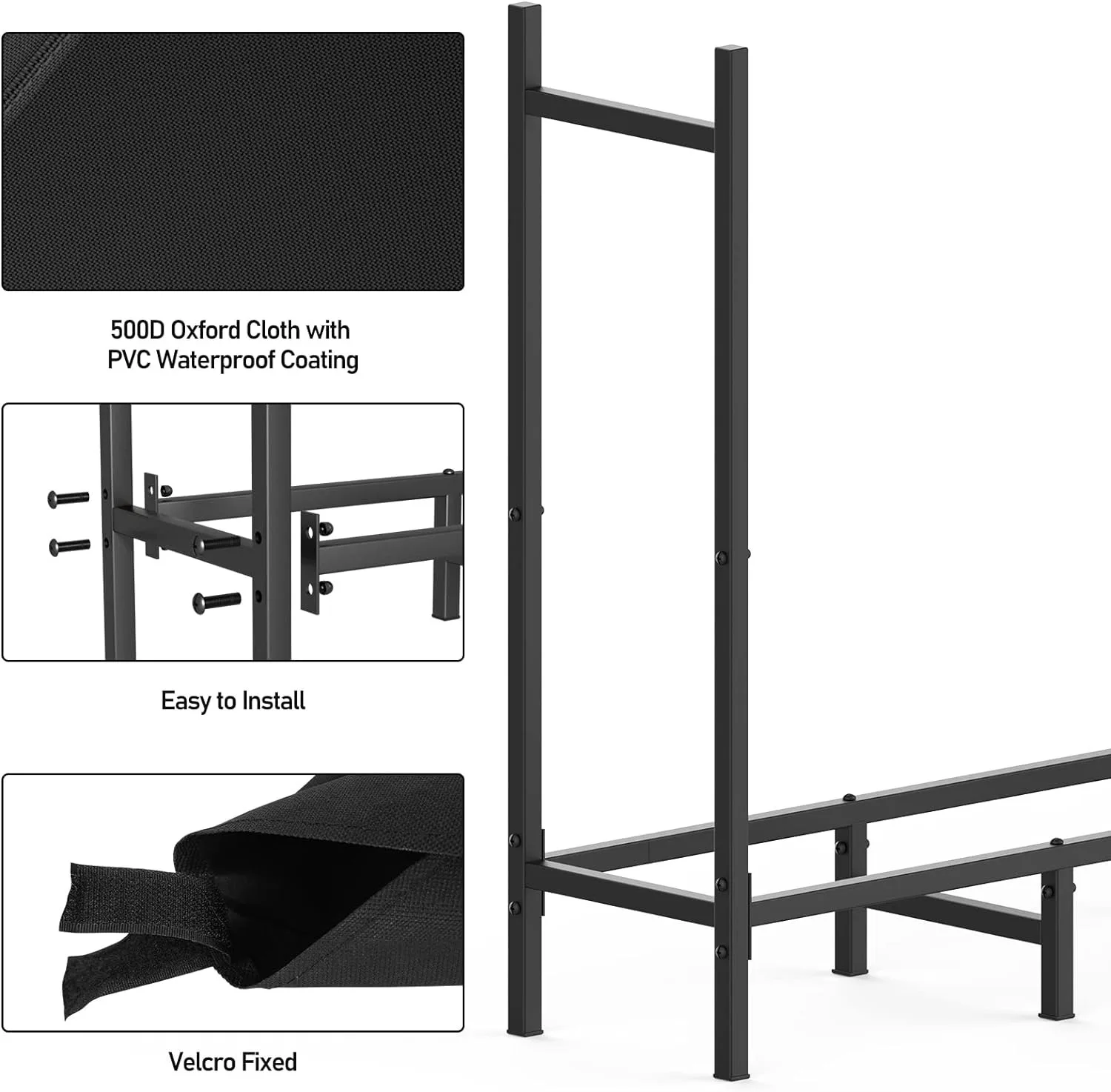 Firewood Rack Outdoor with Cover 5.3ft Firewood Log Rack Fire Log Holder Indoors Adjustable Fire Wood Rack StandBlack Waterproof 2