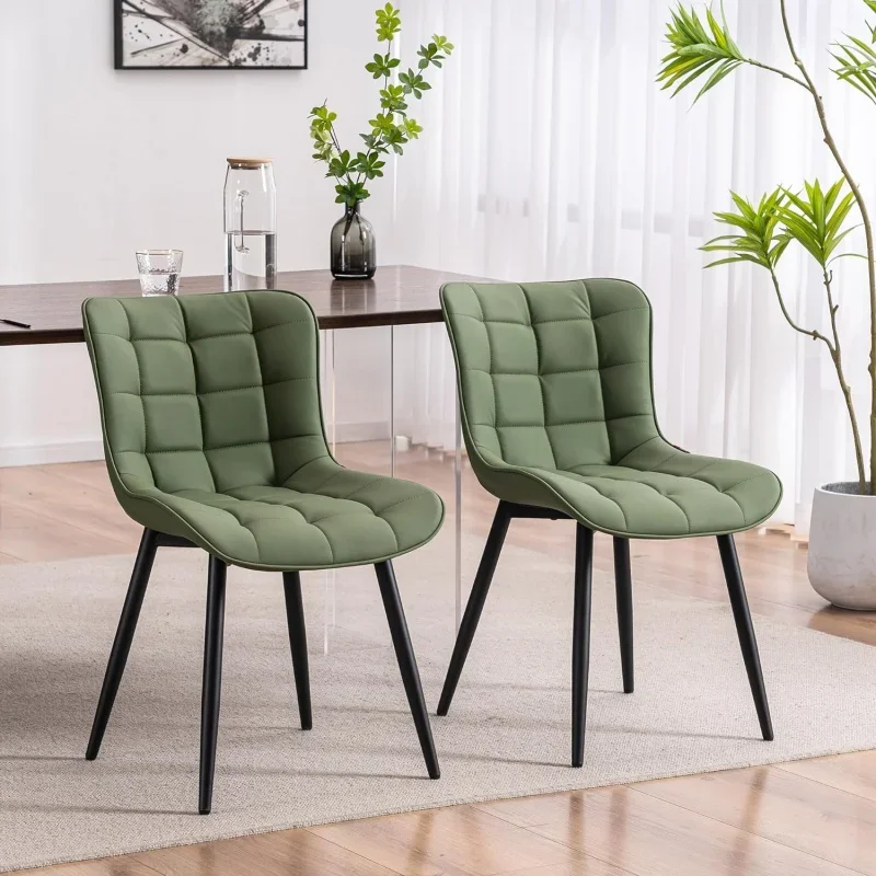 

YOUTASTE Olive Green Dining Chairs Set of 2 PU Leather Upholstered Modern Armless Dining Room Chair with Back Metal Legs Kitchen