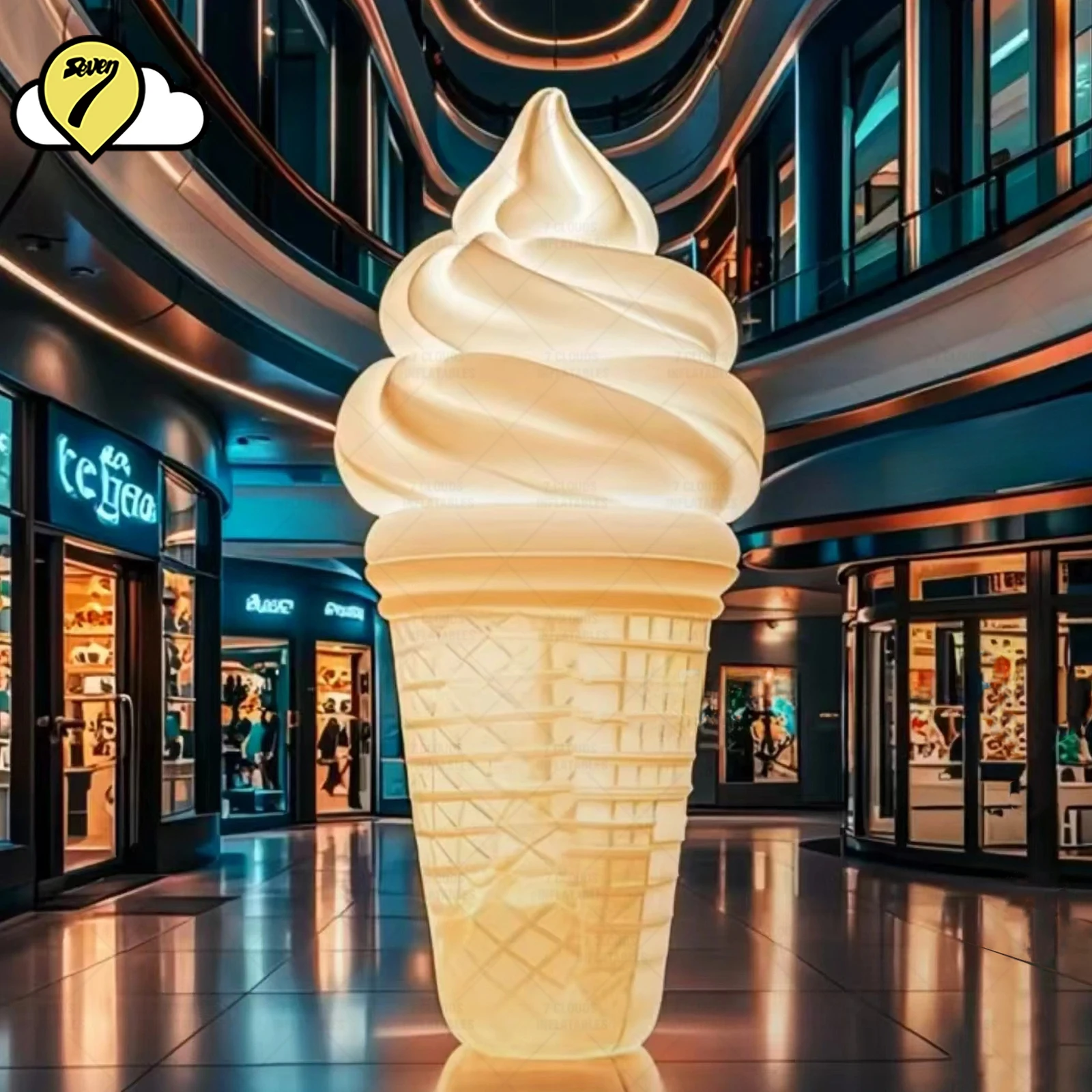 3m Giant Inflatable Ice Cream Decoration With LED Light For beverage shop Advertising Promotional Inflatable Toy Ice Cream Model