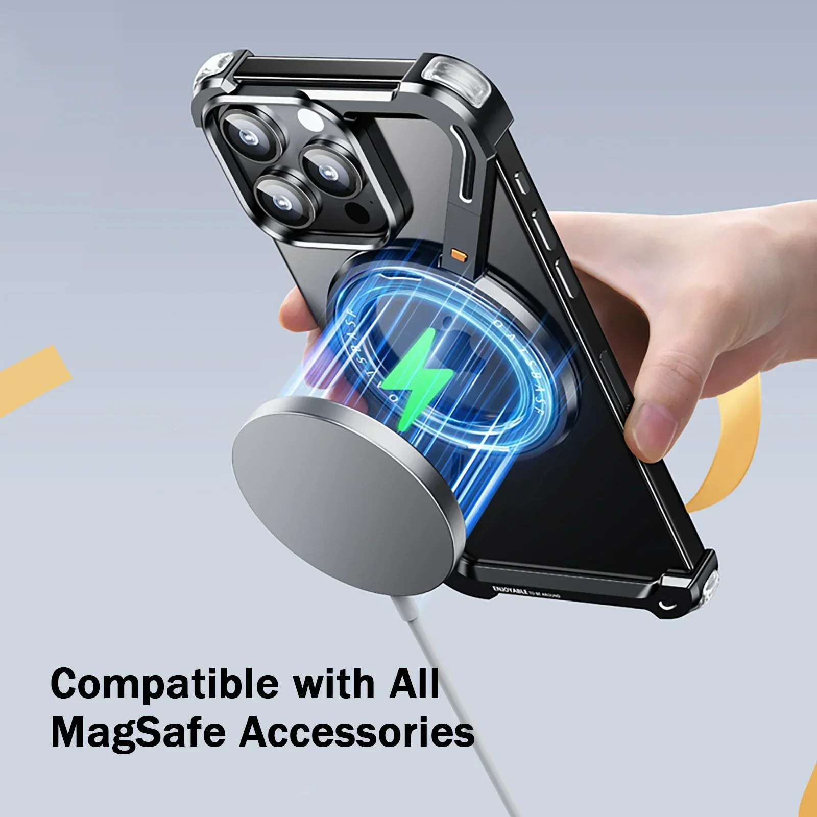 Eary Z Shape for iPhone 16/15/14 Pro Max Frameless Phone Case Compatible with MagSafe Standard Protection Magnetic 13 Pro Cover