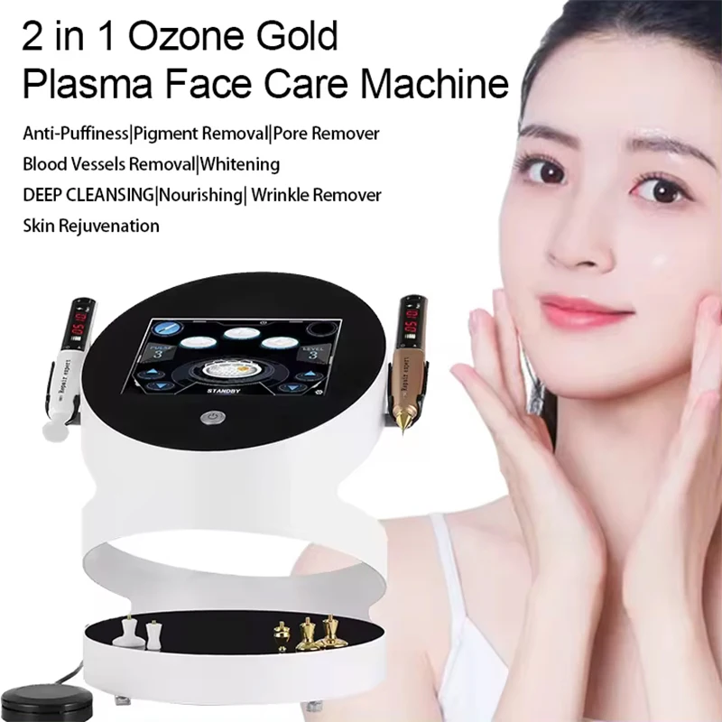 2 Handles 7 Tips Ozone Gold Plasma Jet  Facial Beauty Skin Rejuvenation Face Lifting Bactericidal Wrinkle Freckle Remove Machine