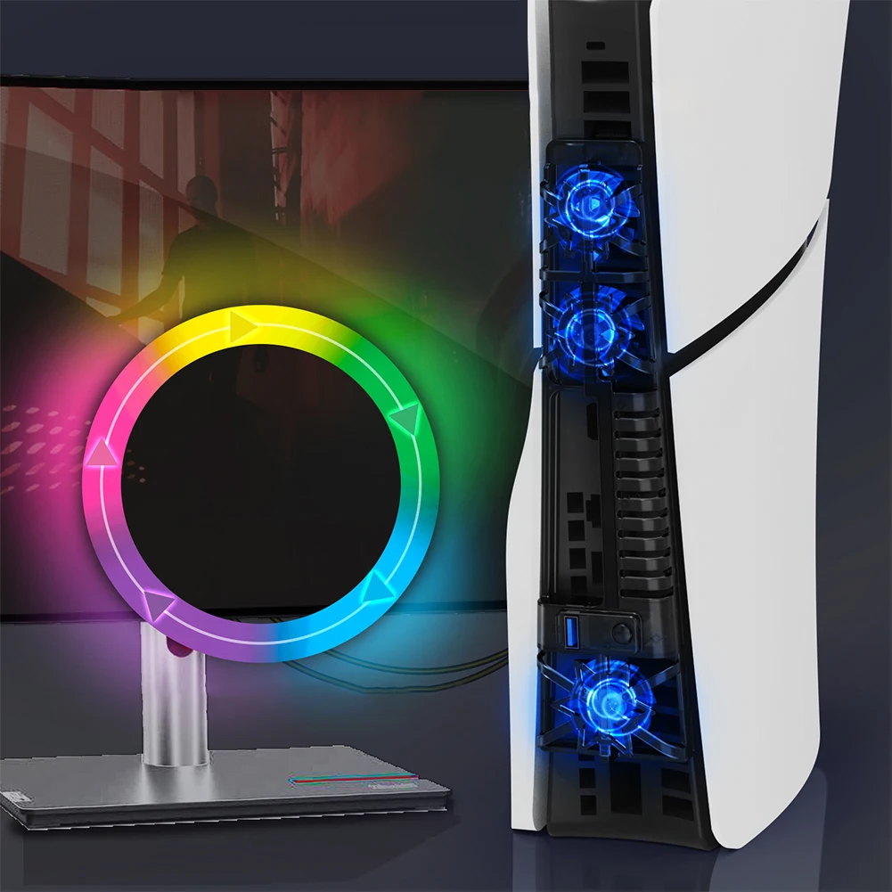 선풍기 조용한 게임 콘솔 RGB 냉각 선풍기, RGB LED 조명 포함, PS5 슬림 디스크 및 디지털 에디션용 냉각 게임 액세서리