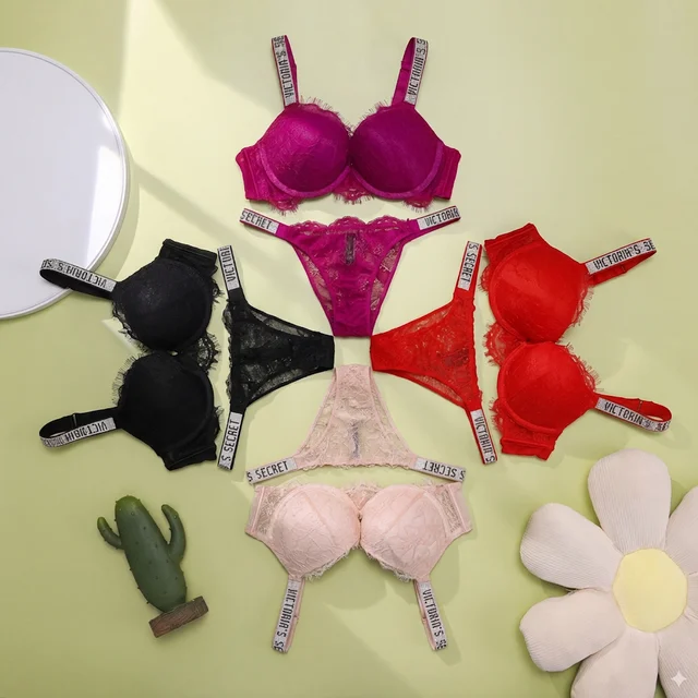 Ensemble soutien-gorge et culotte confortable, push-up, gainant, réglable, rembourré, froncé, nouveau, dentelle en V, lingerie sexy pour femme 1