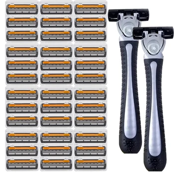 Aparelho de Barbear Manual Profissional para Cuidados Faciais e Barba, com Lâmina de 3 Camadas, Base de Segurança e Suporte para Navalha para Homens 1