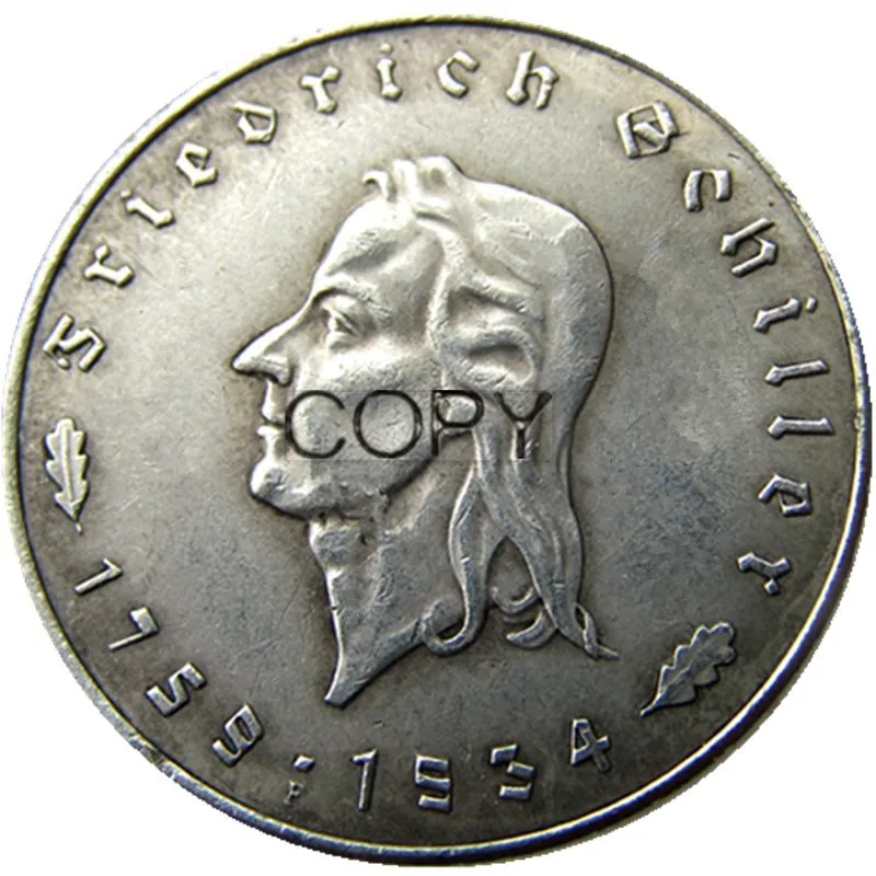 De(42) Germania 1934 5 Monete Per Fotocopie Placcate In Argento Raro Reichsmark