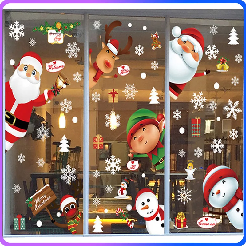 Wall Sticker Mirror Wall Sticker Christmas Stickers New Christmas Decoration Window Stickers Santa Gifts Merry Christmas Mirror Sticker White Snowflake Ornaments Winter Decal
