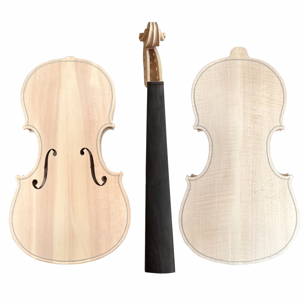4/4Unfinished White Violin Natural Dried Maple Back Spruce Top solid wood DIY white violino Ebony accessories Factory