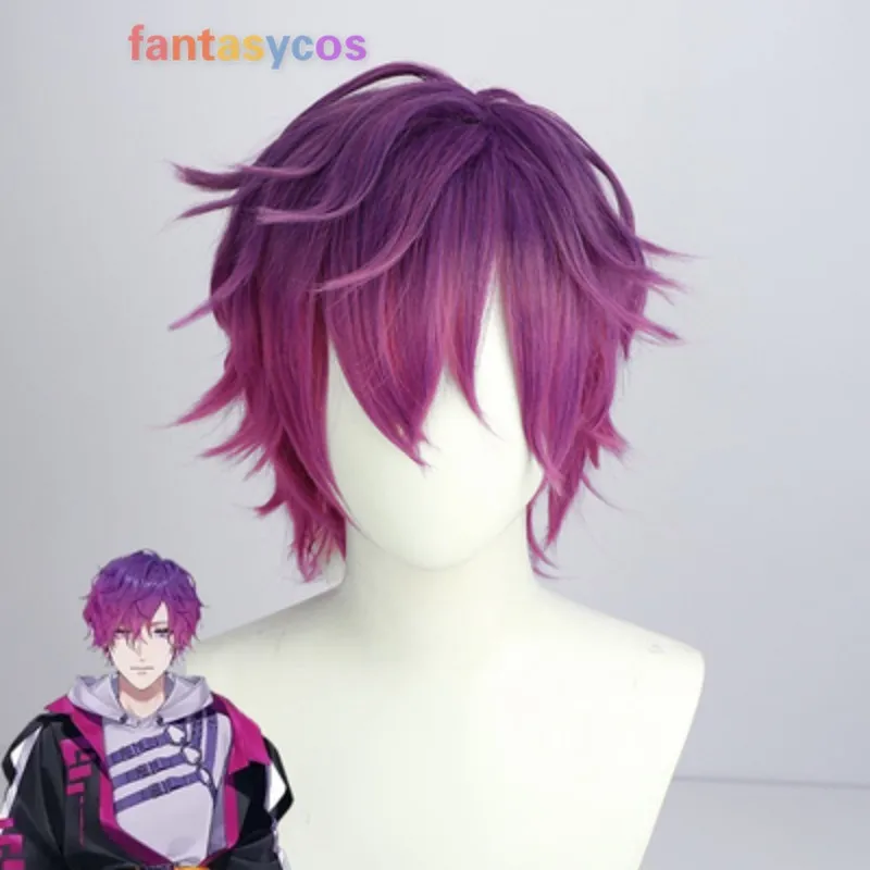 

Vtuber NOCTYX Cosplay Wig Uki Violeta Short Purple Gradient Synthetic Hair Heat Resistant Wigs for Halloween Costume + Wig Cap