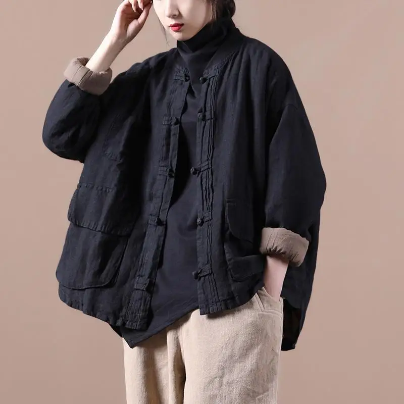 

2023 New Arrival Winter Women Long Sleeve O-neck Pocket Patchwork Coat Single Breasted Cotton Casual Warmth Thicken Coats