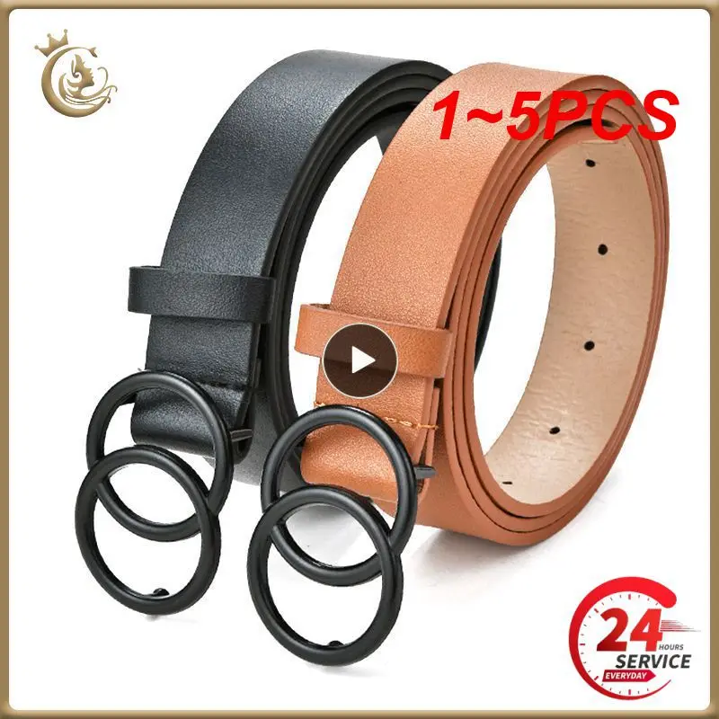 

1~5PCS Women Fashion Belt Big Double Ring Circle Buckle Belt Wild Waistband Ladies Wide Leather Straps Belts