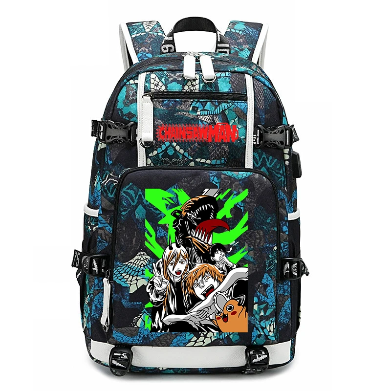 Chainsaw Man Anime Print Student Backpack Large Capacity Casual Daypack for Kids Teens School Travel 1