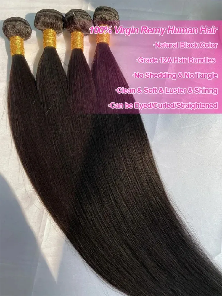 Bone Straight 100% Human Hair 12A 16A Bundles 32 40 Inch Raw Hair Extensions Brazilian Natural Black 3 4 Bundle Deals Unprocess