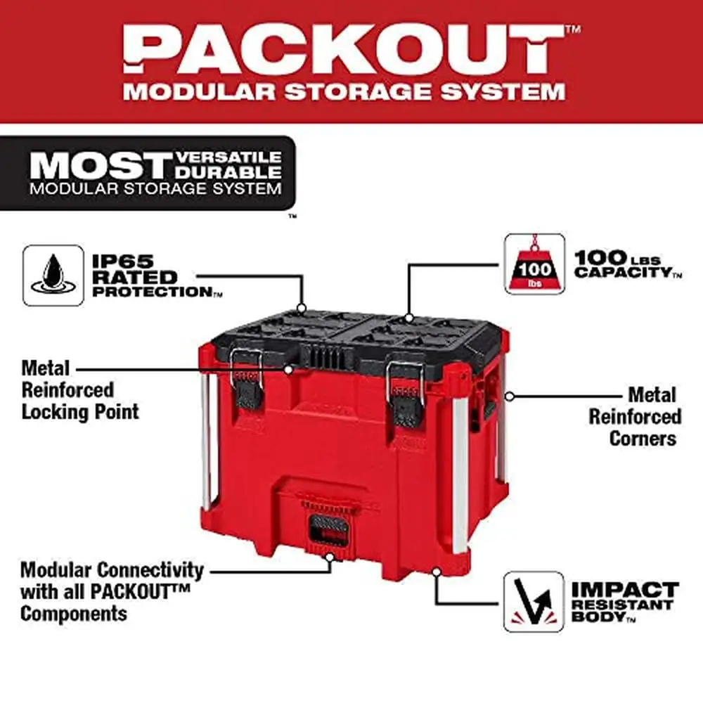 Heavy Duty Milwaukee Packout XL Tool Box w/ Organizer Tray 15.5" x 21.8" x 16.9" IP65 Seal Metal Corners & Locking Point 3