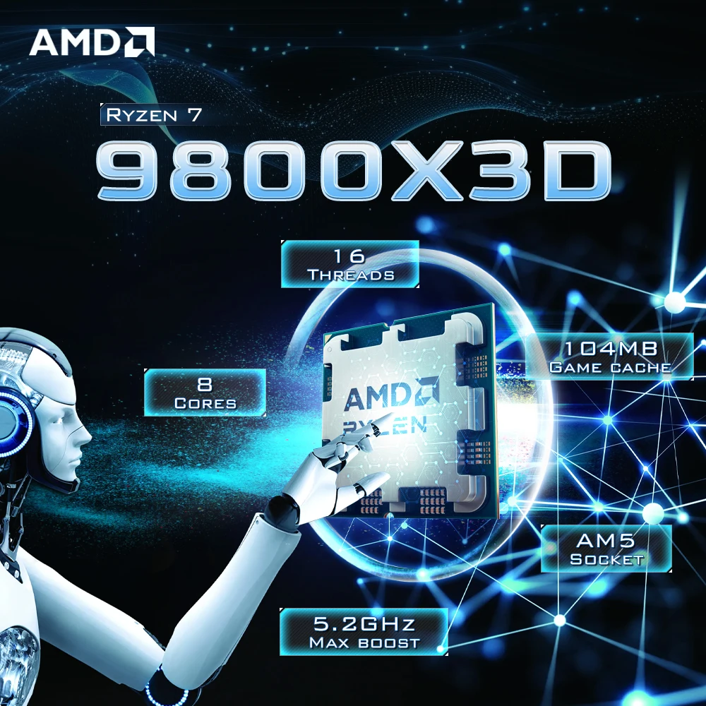 AMD Ryzen 7 9800X3D 8-Core 16-Thread Processor 4.7GHz 120W L3=96M