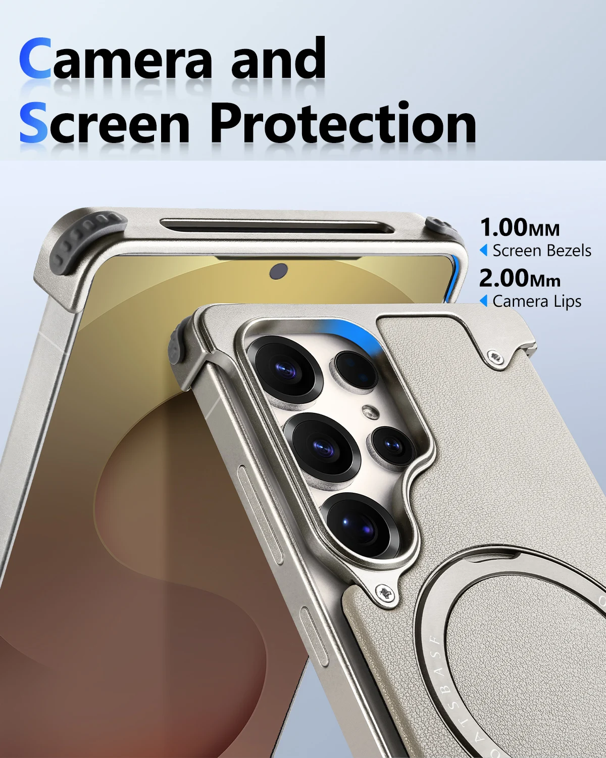 Eary for Samsung Galaxy S25 Ultra Phone Case Frameless with 360 Rotatable Stand Magsafe Metal Leather Shockproof Protector Cover