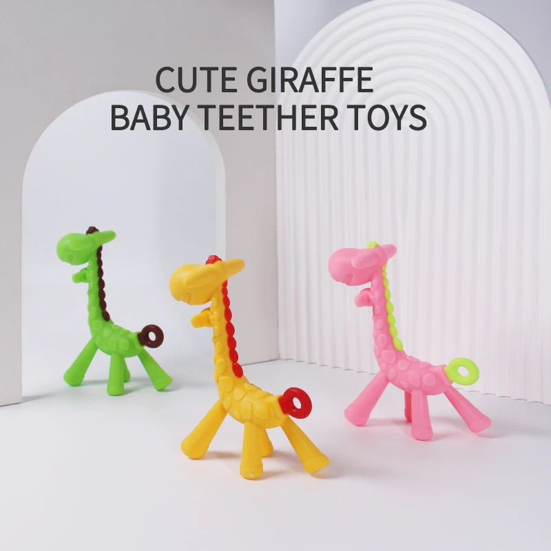 Silicone Teething Toys 1 Pcs Baby Teether Toys Training Grip Strength Baby Chewing Toy Cute Giraffe Silicone Newborn Health Molar Chewing Accessories
