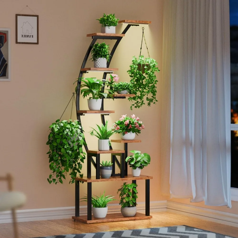 Plant Stand Indoor With Grow Lights Large Plant Rack Display Shelves Plants Shelf Patio Flower Home Outdoor Furniture