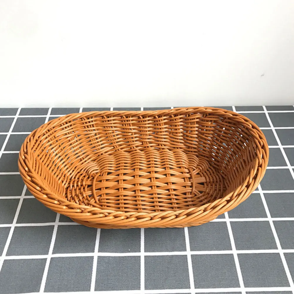 Handwoven Rattan Wicker Bread Basket Food Fruit Tea Snack Tray Picnic Cosmetic Storage Box Kitchen Supplies Household Tools