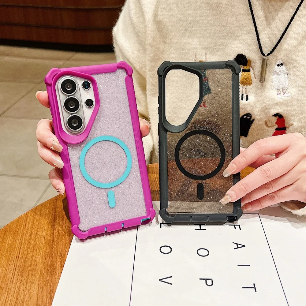 Luxury Glitter Magnetic Bling Shockproof Case with Wireless Charging Capability