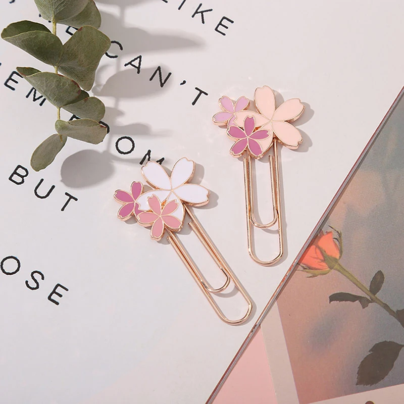 

Romantic Cherry Blossom Bookmark Paper Clips Metal Reading Book mark Stationery School Office Supplies Escolar Papelaria 1PC