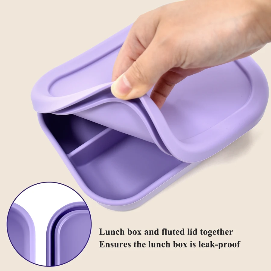 1PCS Baby Silicone Tableware Fruit Bento Box With Lid Students Portable Compartmentalized Storage Silicone Fresh-keeping Bowl 6