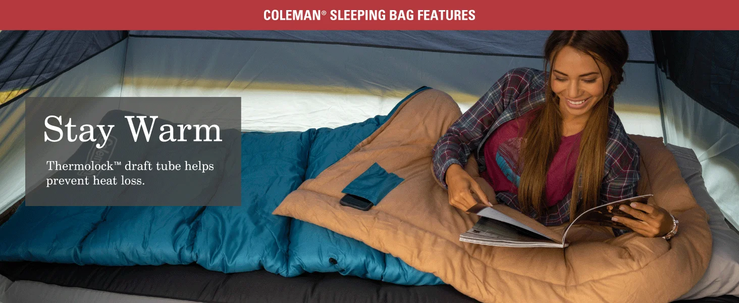coleman sleeping bag features stay warm thermolock thermal comfort heat cold body reading tent kid