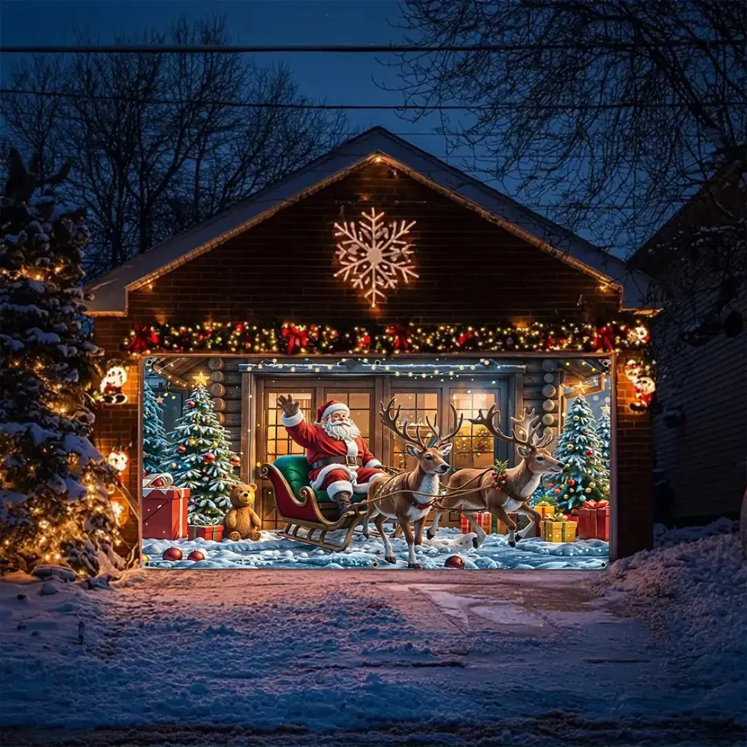 1 Stück 2D flaches, festliches Polyester-Weihnachts-Garagentor-Banner – für Erstkommunion, Weihnachtsdekoration, keine Strom erforderlich, wsj – Detail 2