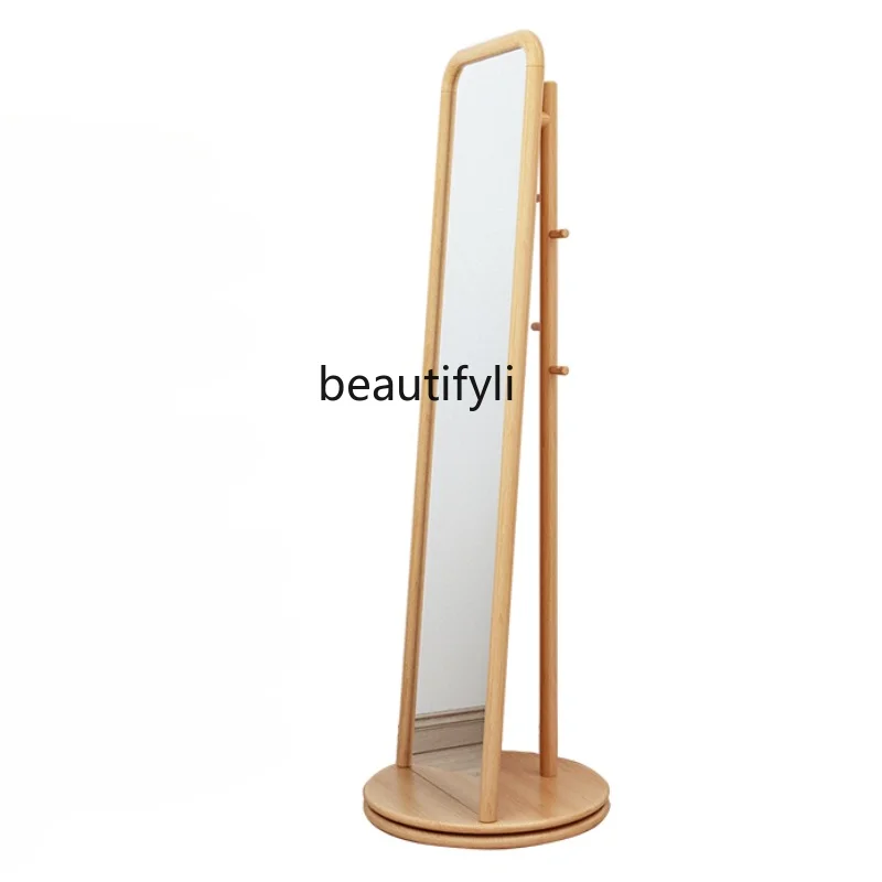 

Rotating Dressing Mirror Solid Wood Floor Clothes Rack Integrated Beech Full-Length Mirror Nordic Household Fitting Mirror