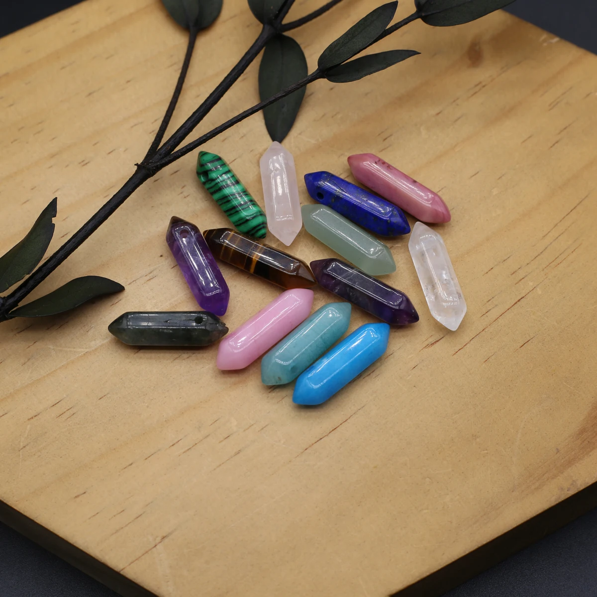 

2PCS Spirit Natural Crystal Hexagonal Pyramid Lapis lazuli Malachite Pendant Jewelry Making DIY Necklace Earrings Accessories