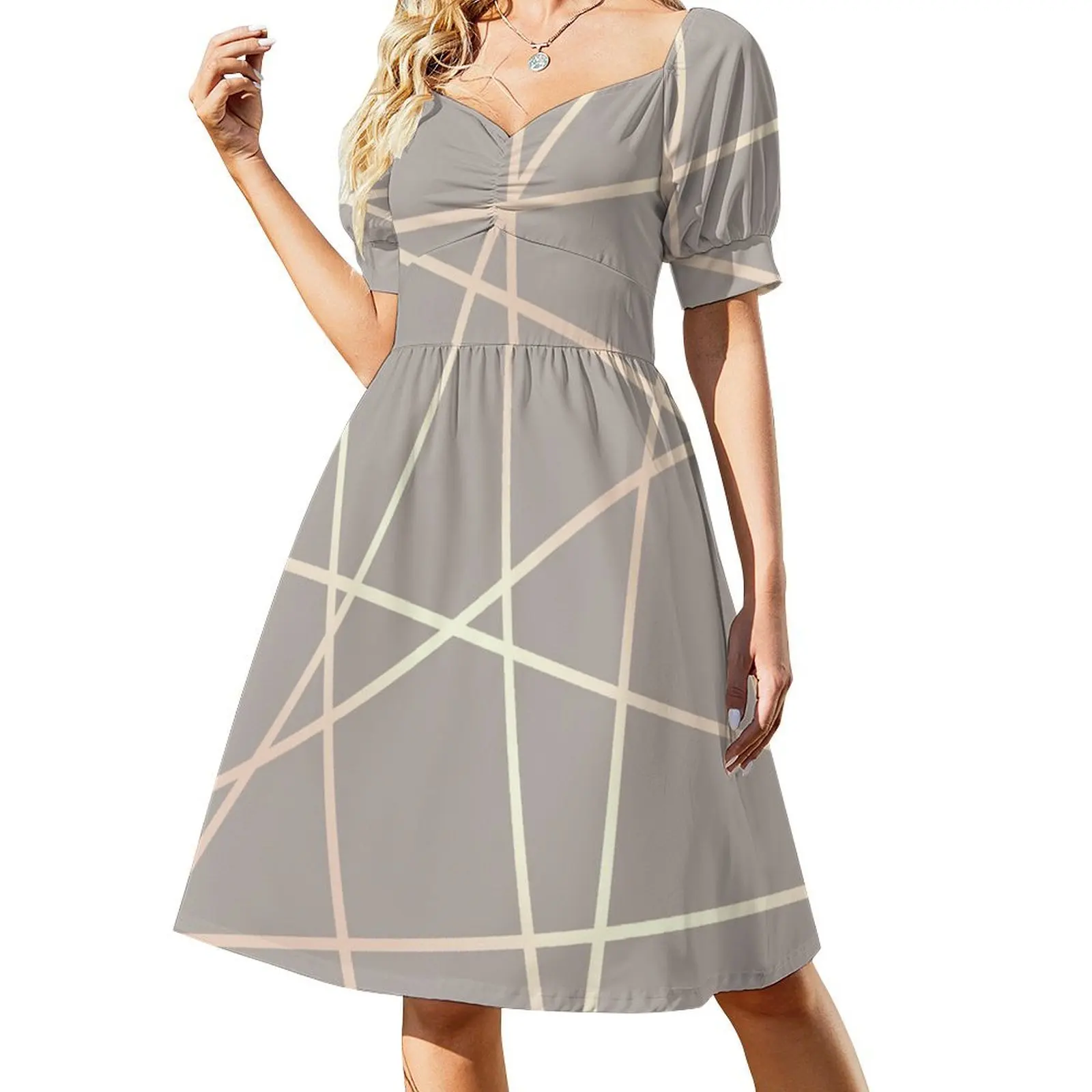 thumbnail image 1 of Vestido elegante de manga corta con estampado geométrico en oro rosa Ropa Vestidos de verano para mujer Vestido, 1 of 7