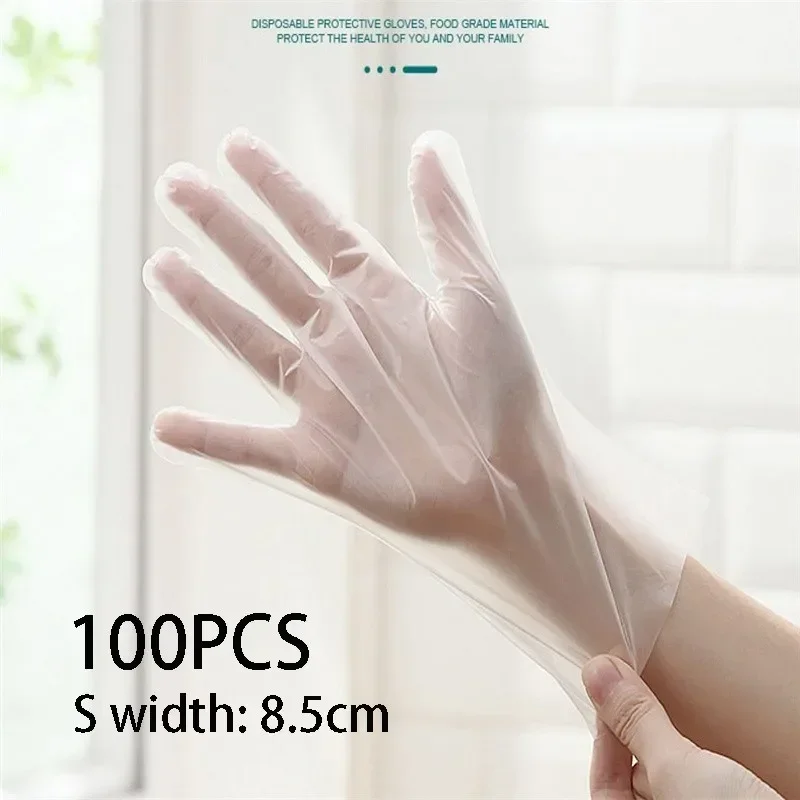 100 Pieces Disposable Cleaning Gloves Transparent Vinyl TPE Latex For Work
